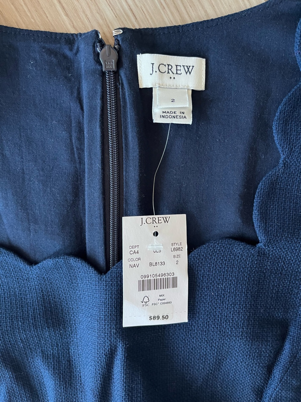 J.Crew Navy Scalloped Sheath Dress Size 2 NWT Lined Cotton Workwear - Picture 9 of 13